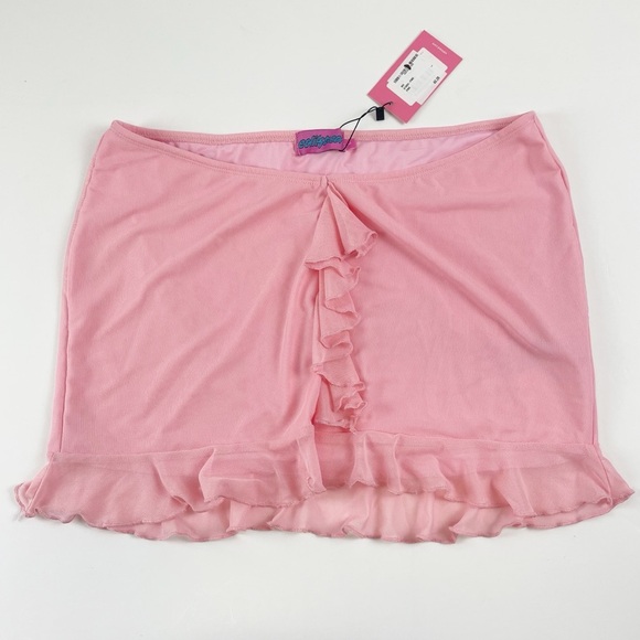 Edikted Solange Ruffle Mesh Skirt Pull On Womens Large Pink NWT NEW - Picture 1 of 9